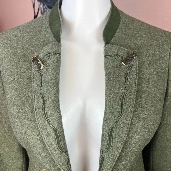 Vintage Lodenfrey Green German Austria Wool Cropped Military Jacket & Skirt Suit - Picture 5 of 16
